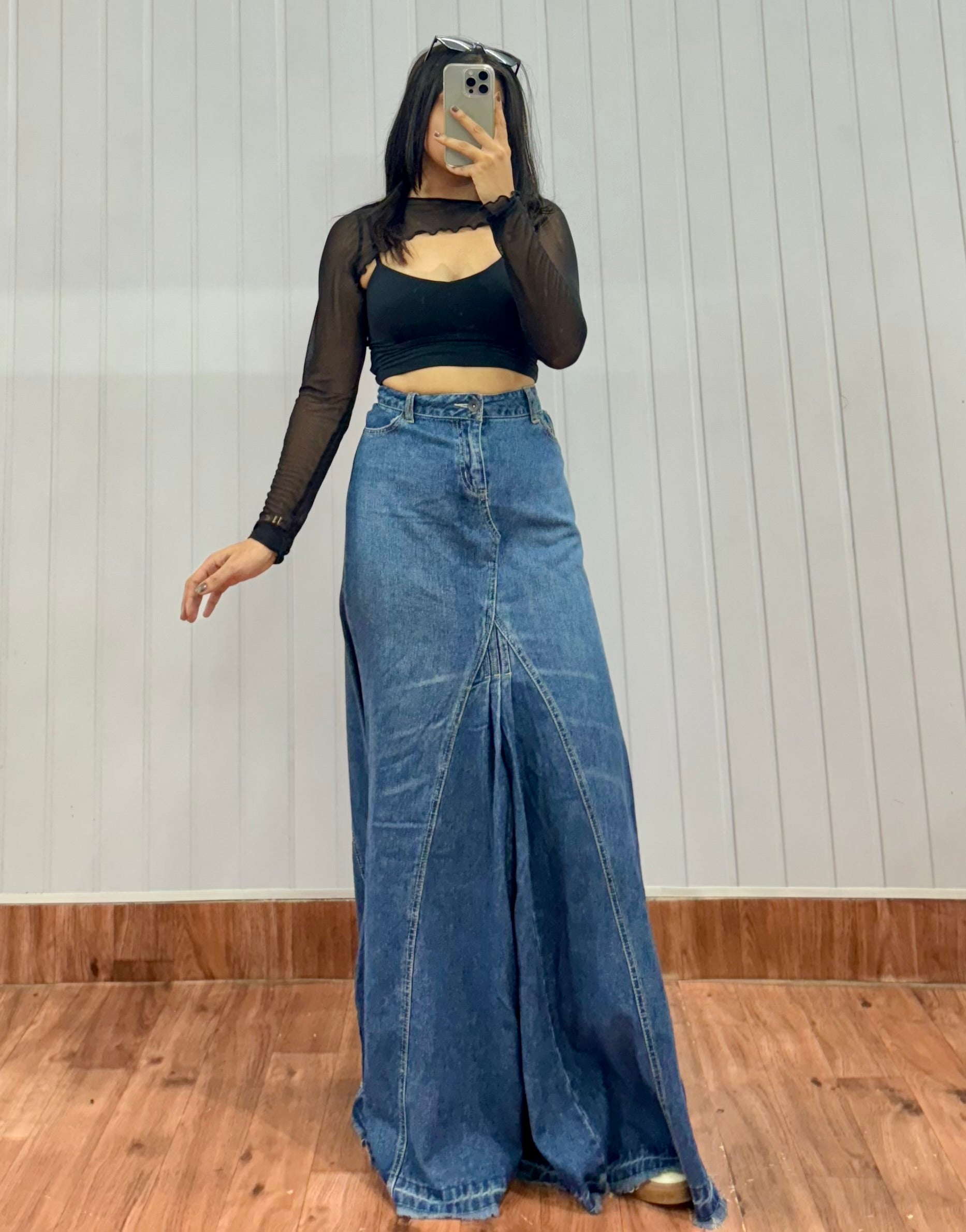 Floor length denim skirt best sale