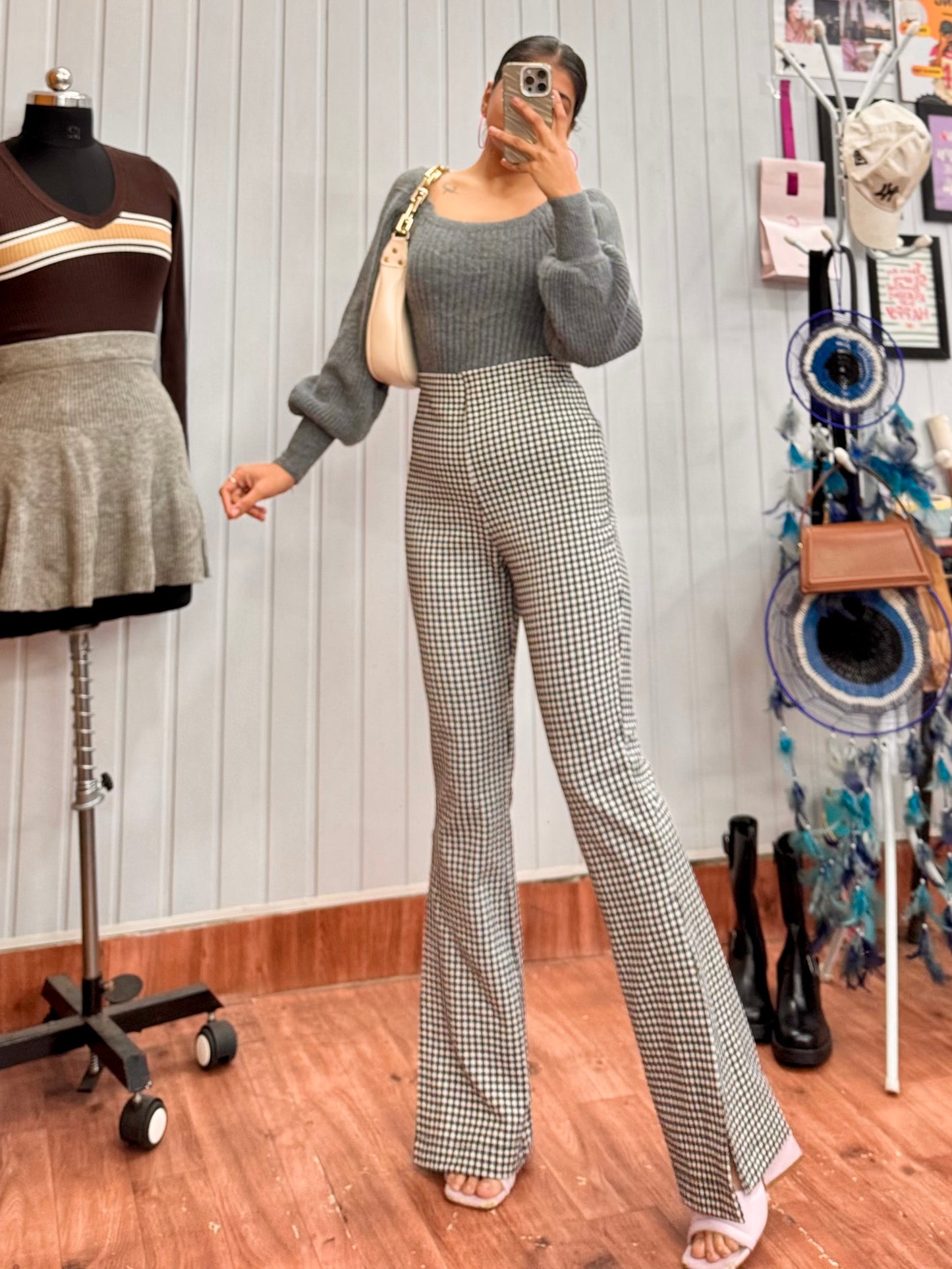 3124-26 Gingham Bootcut Trousers