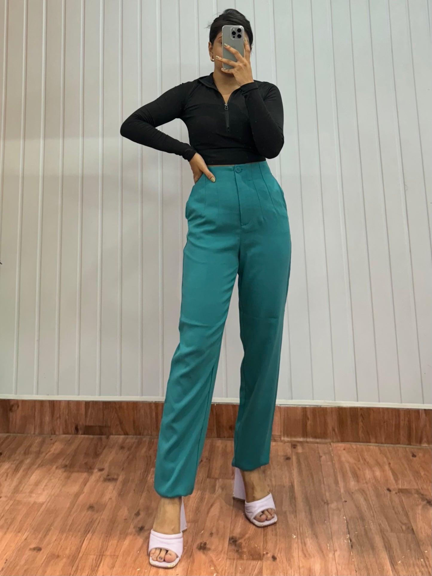 0821-26 Turquoise Tapered Trousers