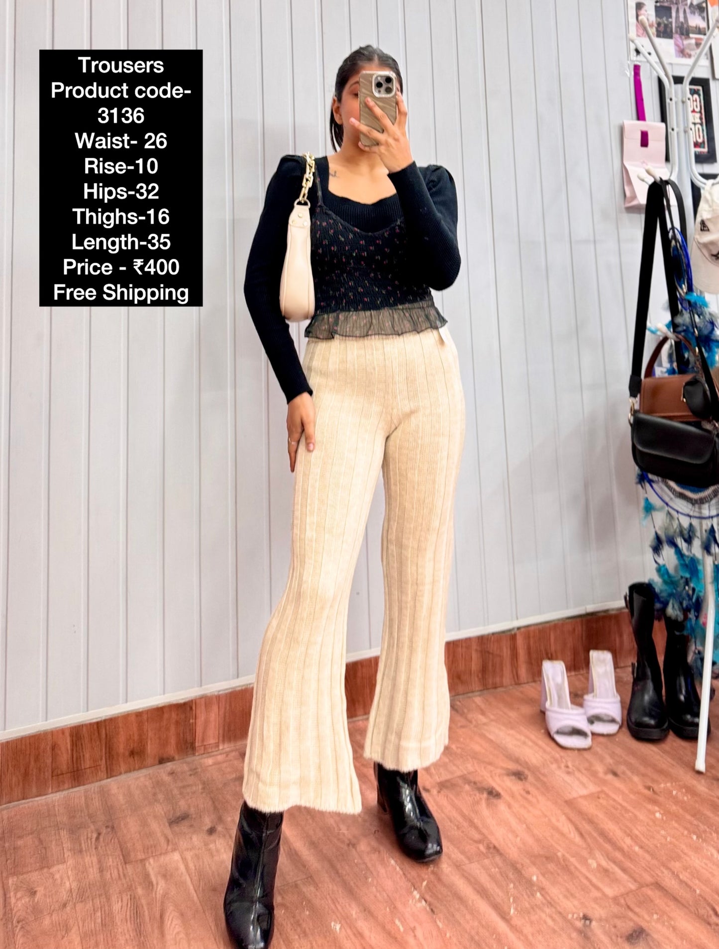 3136-26 Cream Woollen Pants