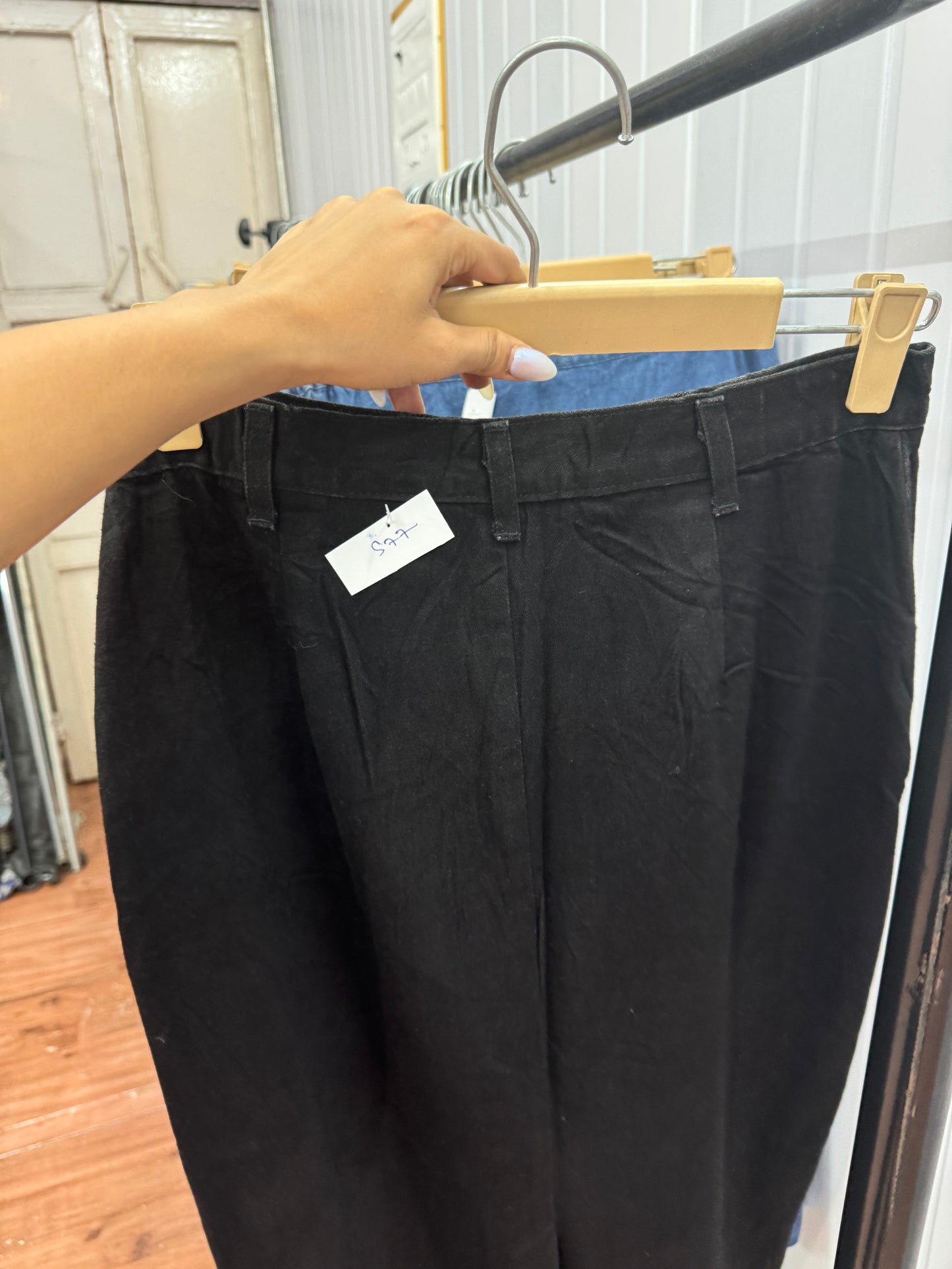 S77-28 Black Long Denim Skirt