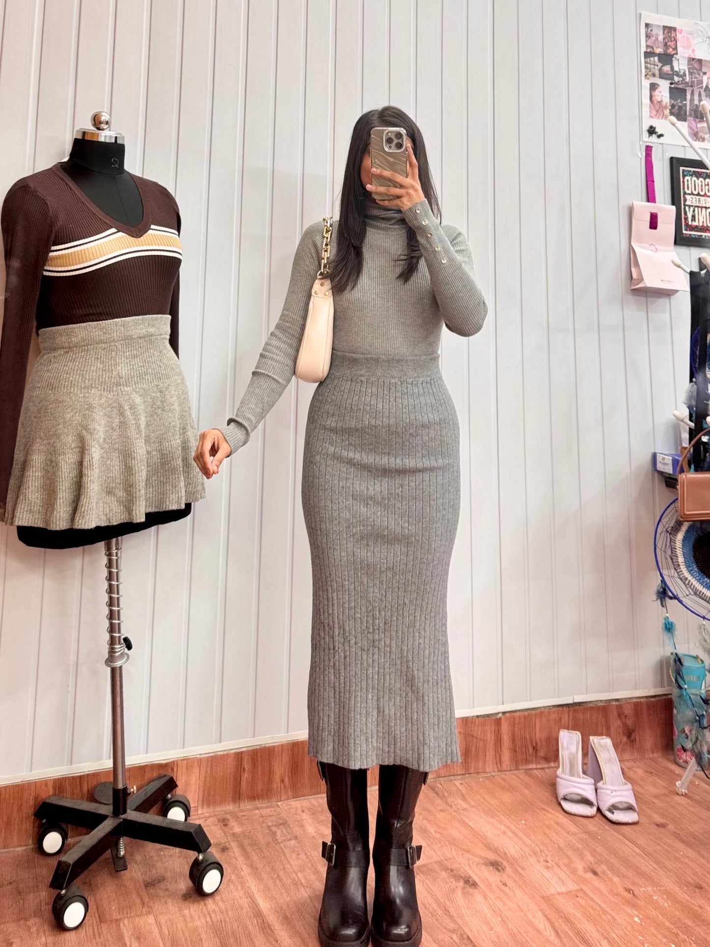 Grey Ribbed Skirt