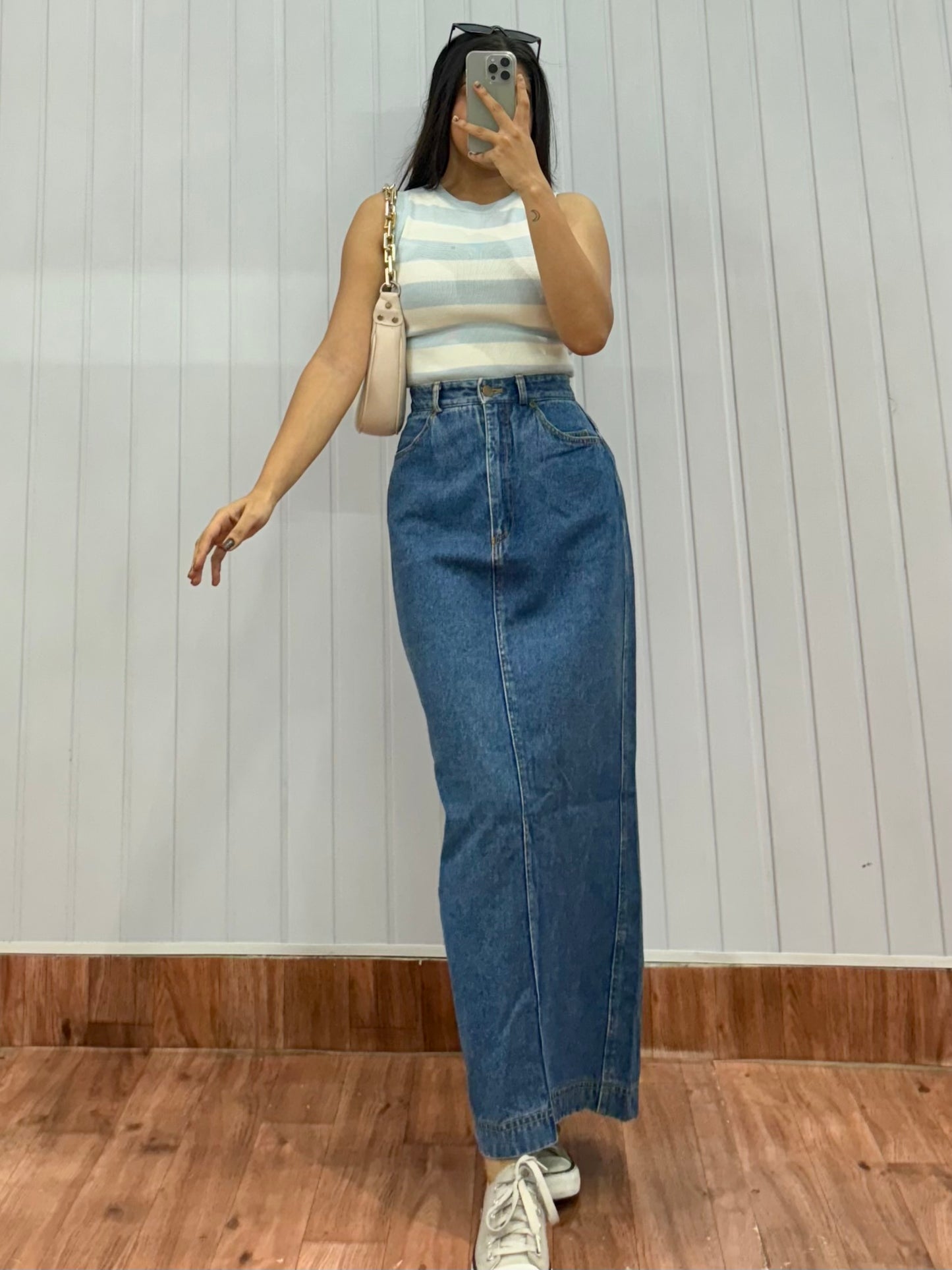 S46-28 Denim Long Skirt