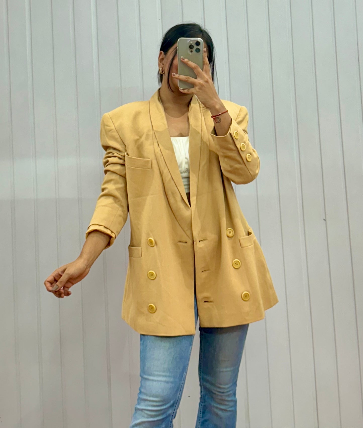 B24-Beige Buttoned Blazer