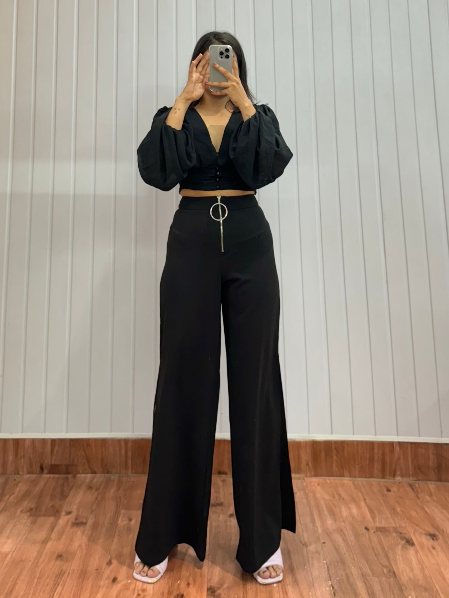 0610-28 Black Side Slit Trousers