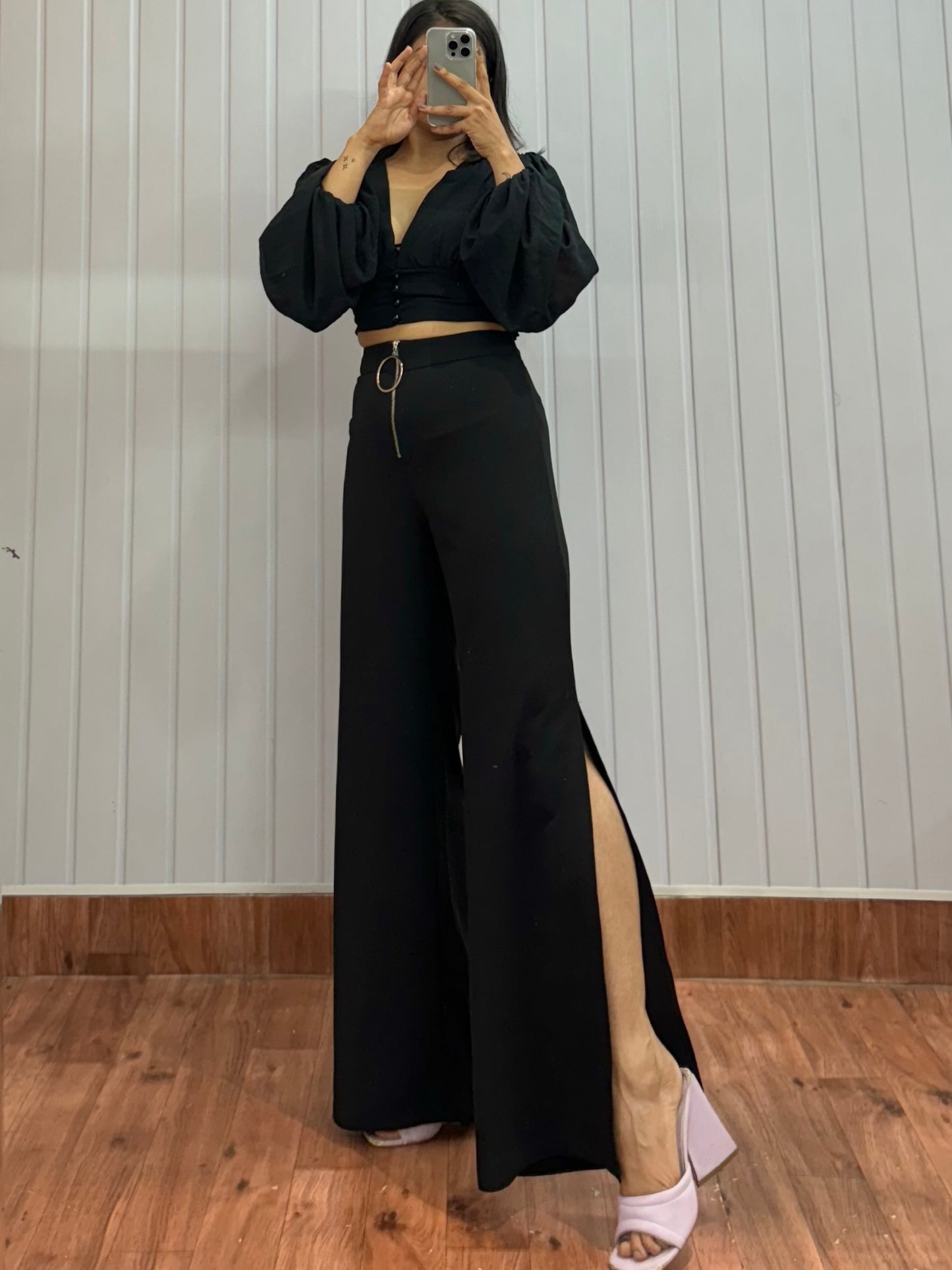 0610-28 Black Side Slit Trousers