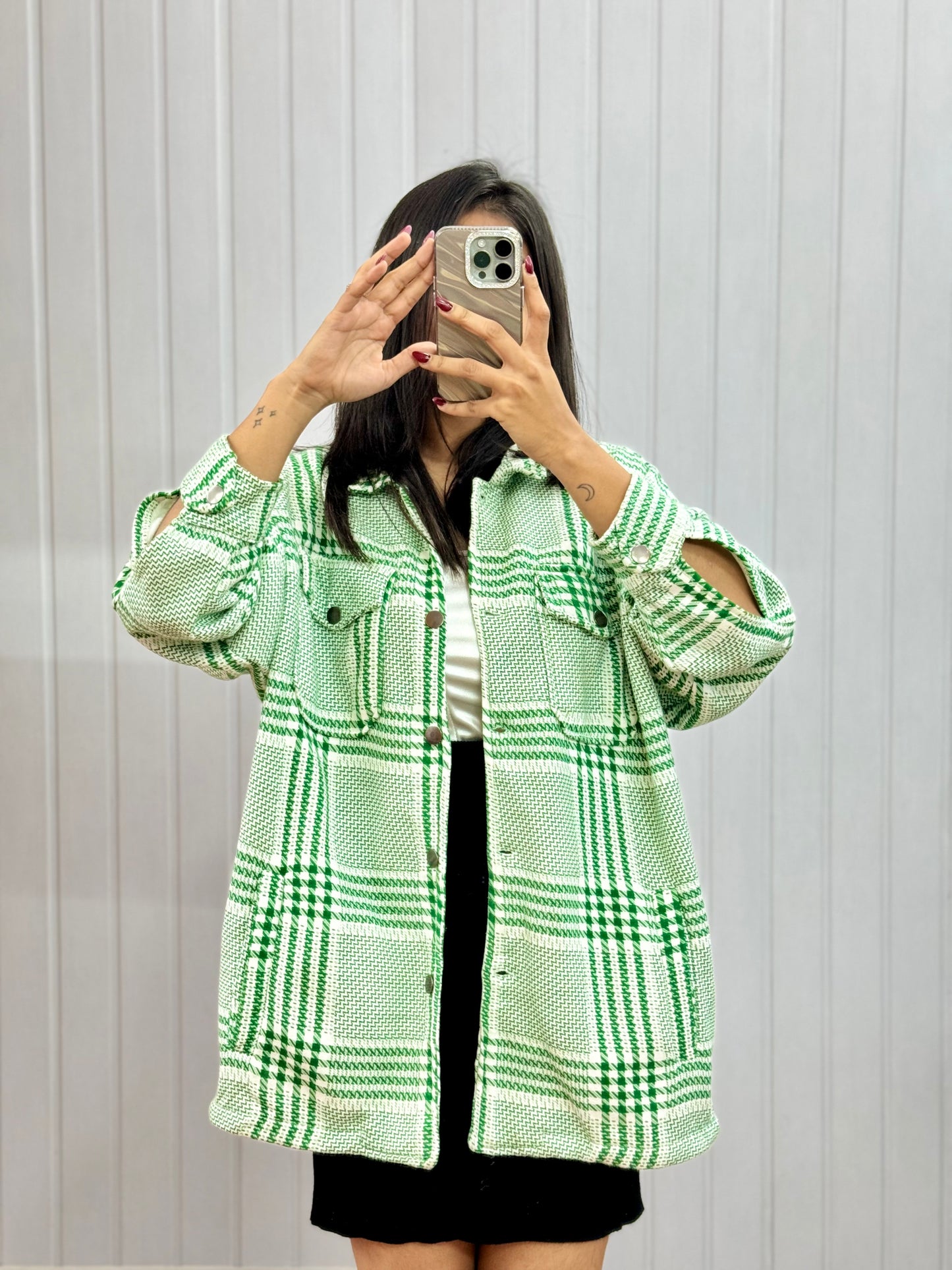 J161-Green Gingham Shacket