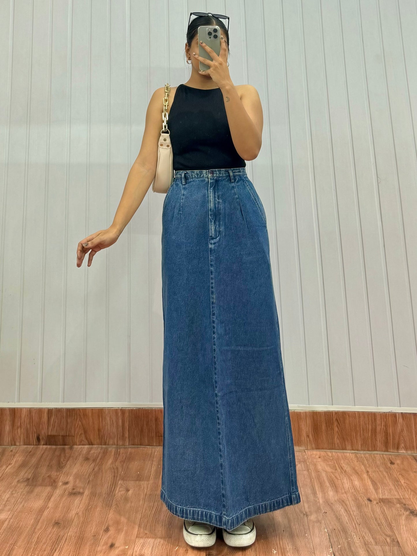 S37-28 Long Denim Skirt