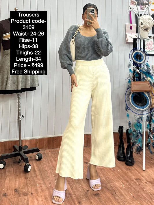 3109-24-26 White Woollen Trousers