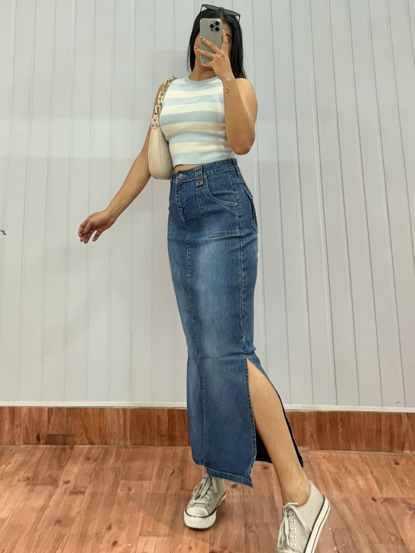 S48-28 Denim Long Skirt