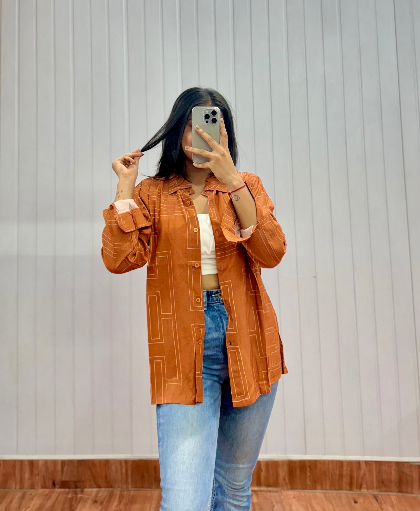 S24-Rust Printed Shirt