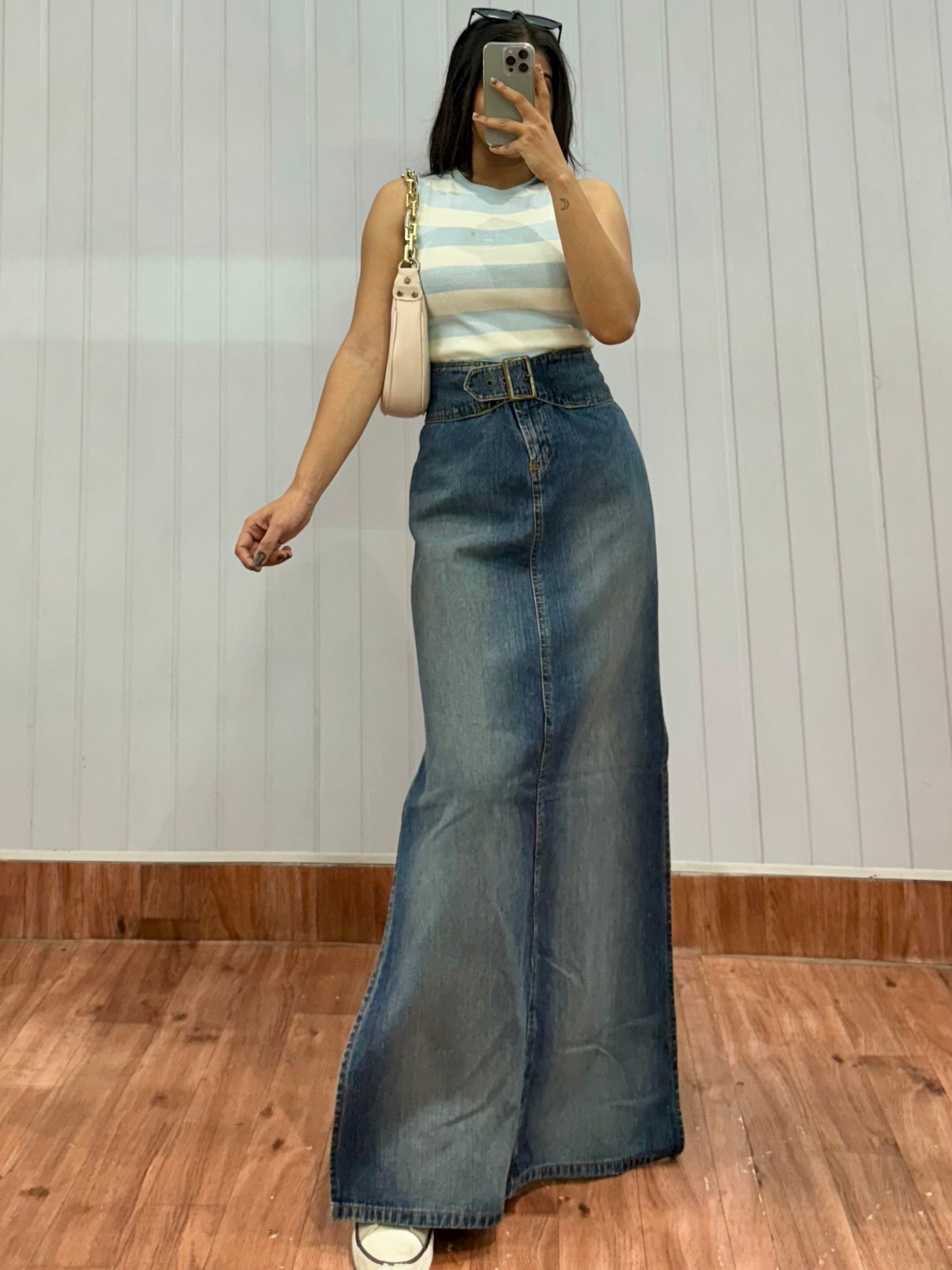 S49-34 Vintage Long Denim Skirt