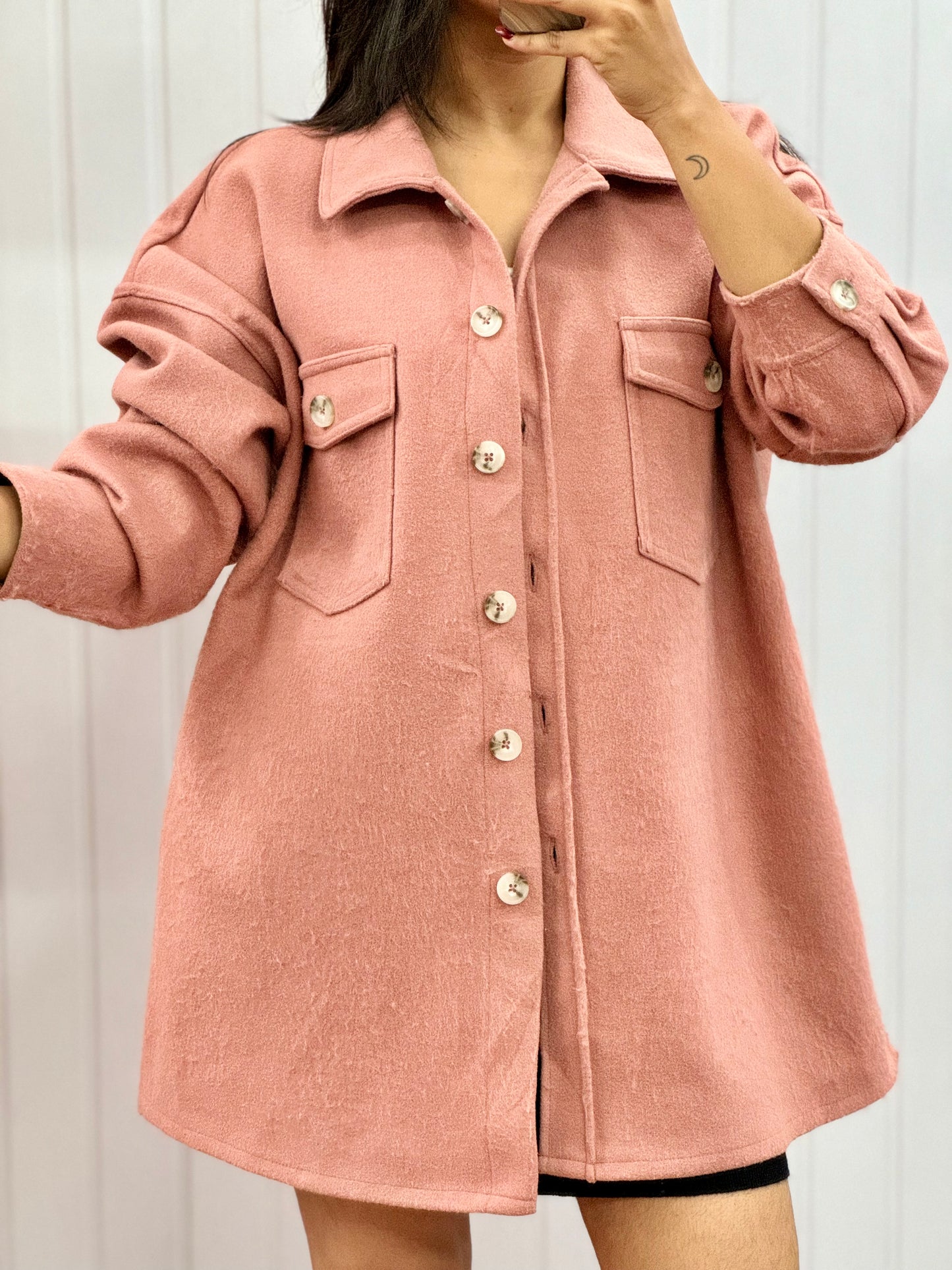 J166-Baby Pink Unisex Shacket