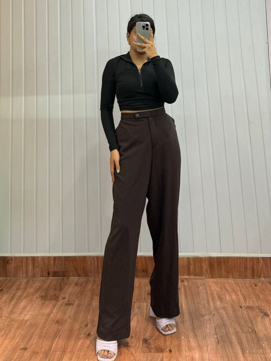 0827-34 Dark Brown Mom fit trousers