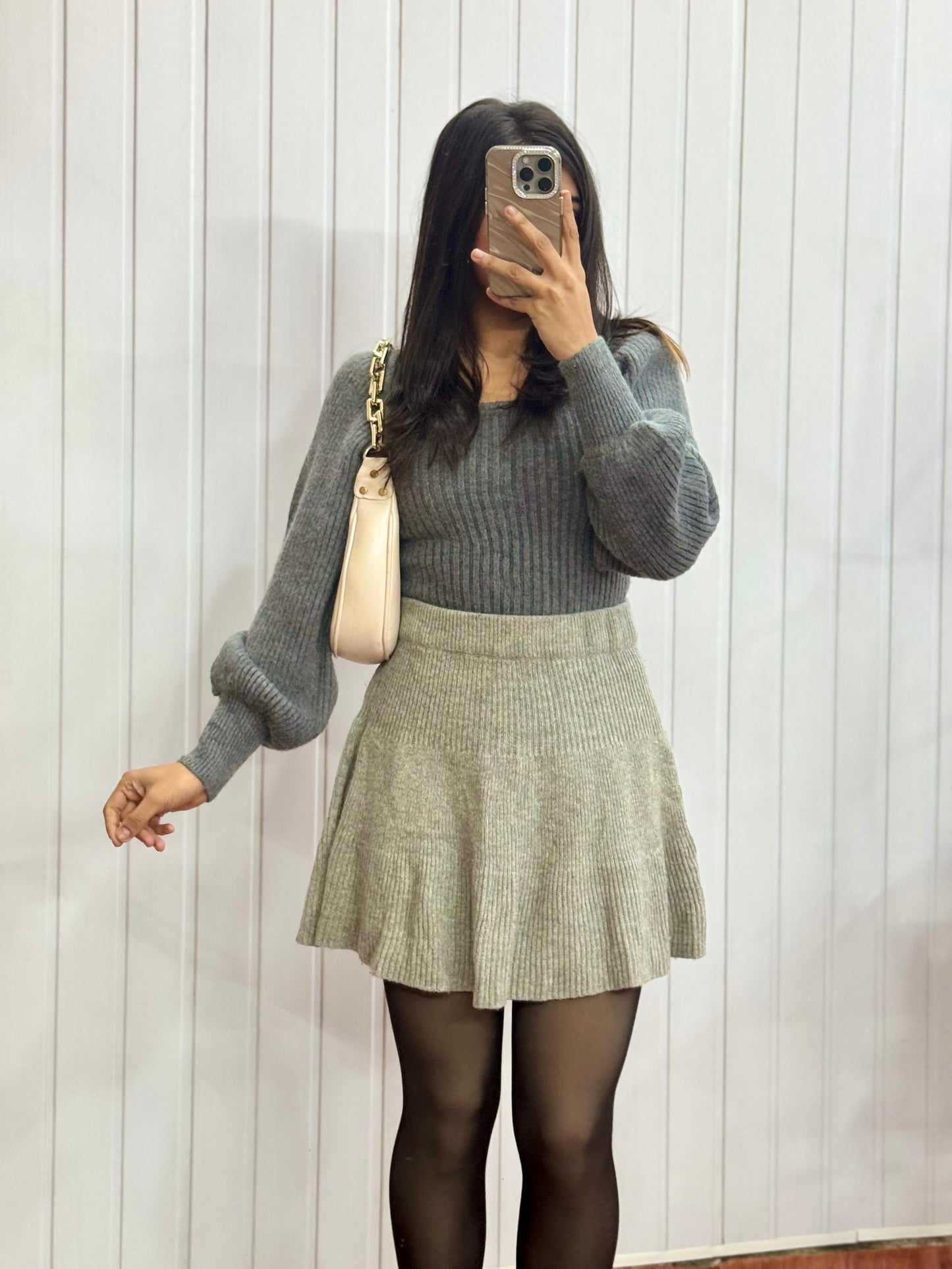 Grey Skater Mini Skirt