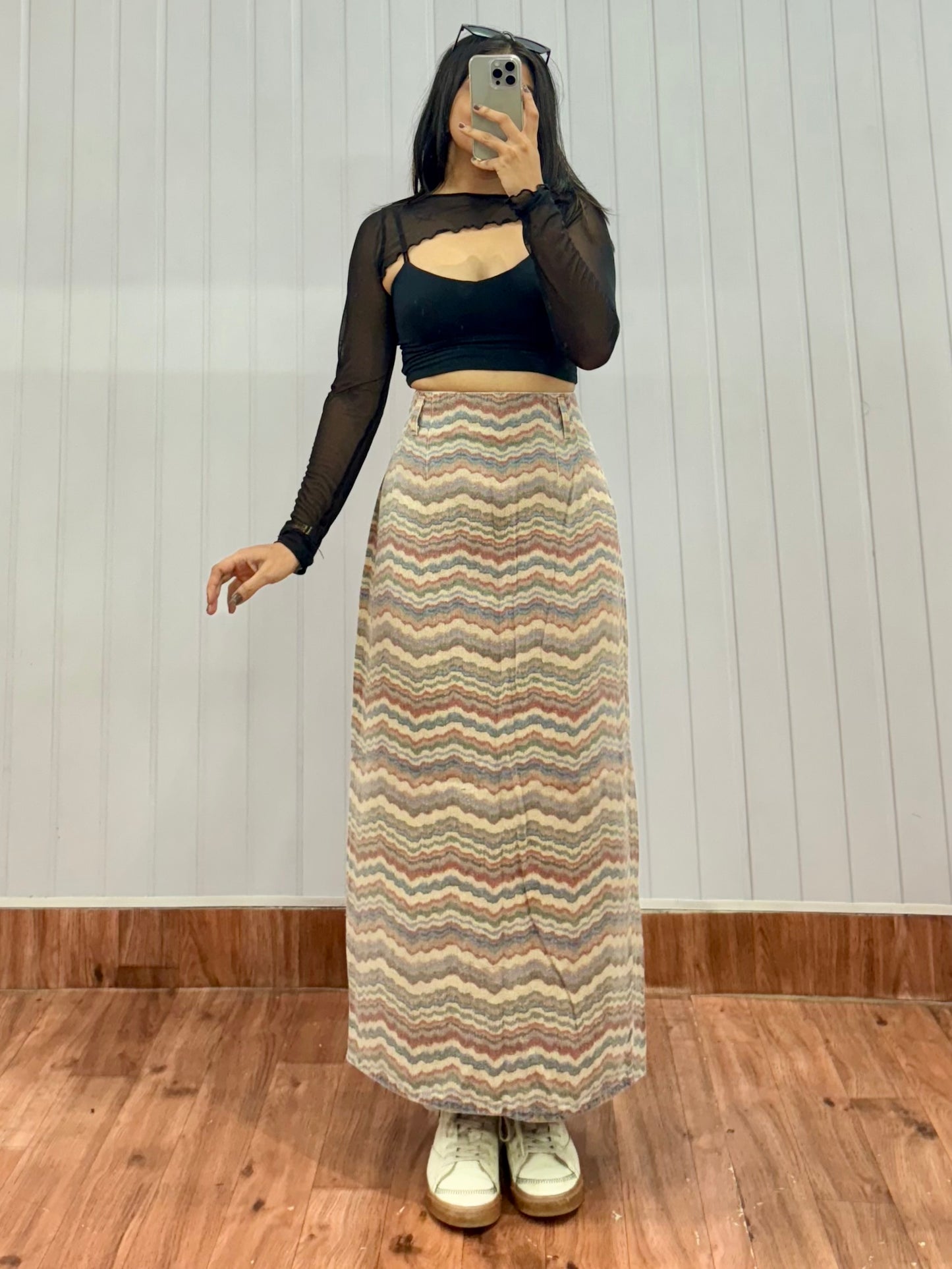 S22-30 Graphic Long Denim Skirt