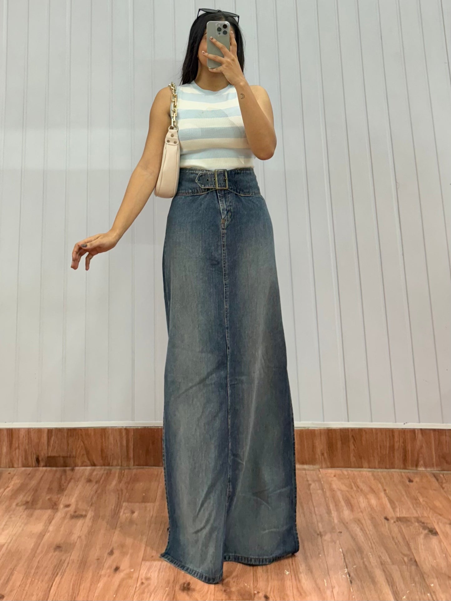 S49-34 Vintage Long Denim Skirt