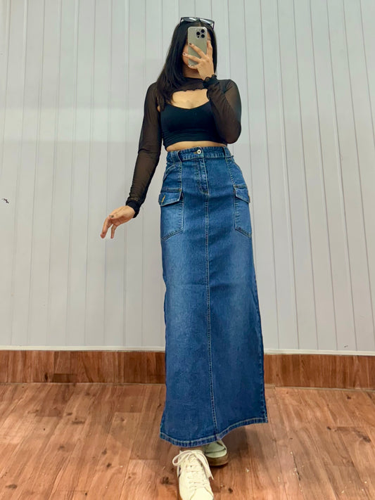 S18-34 Long Denim Skirt