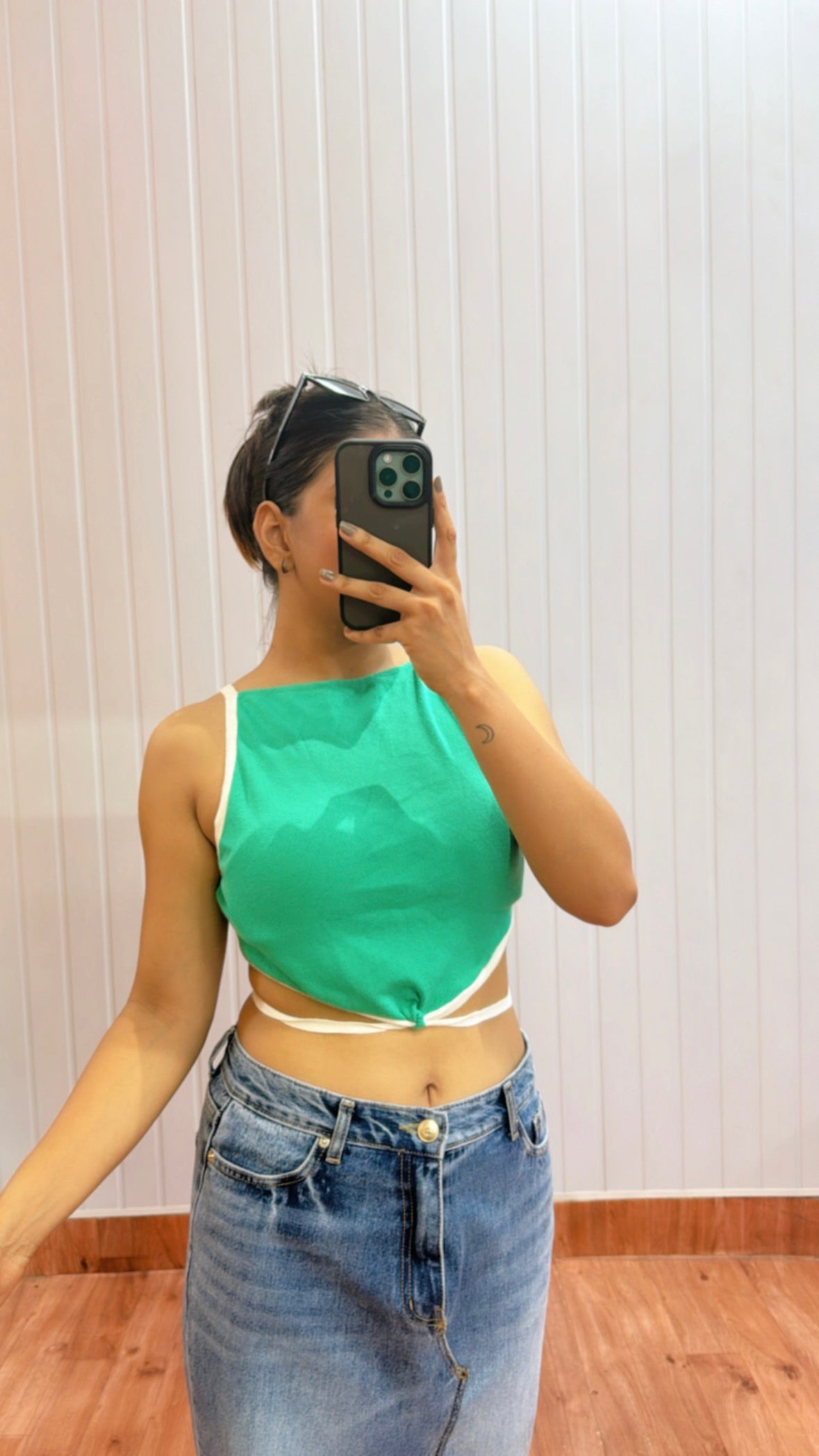 Green backless top