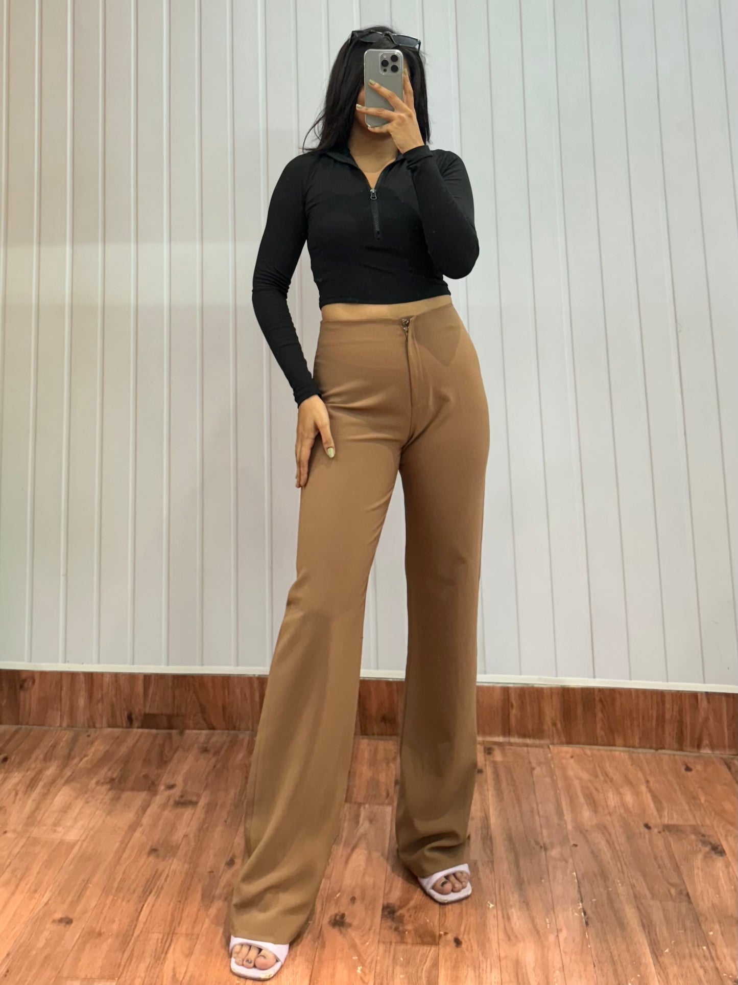 0817-26 Brown Flared Trousers