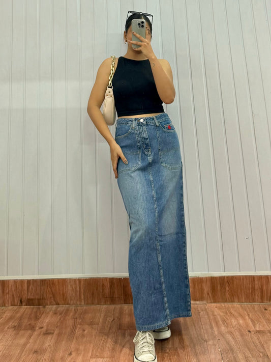 S40-28 Denim Long Skirt