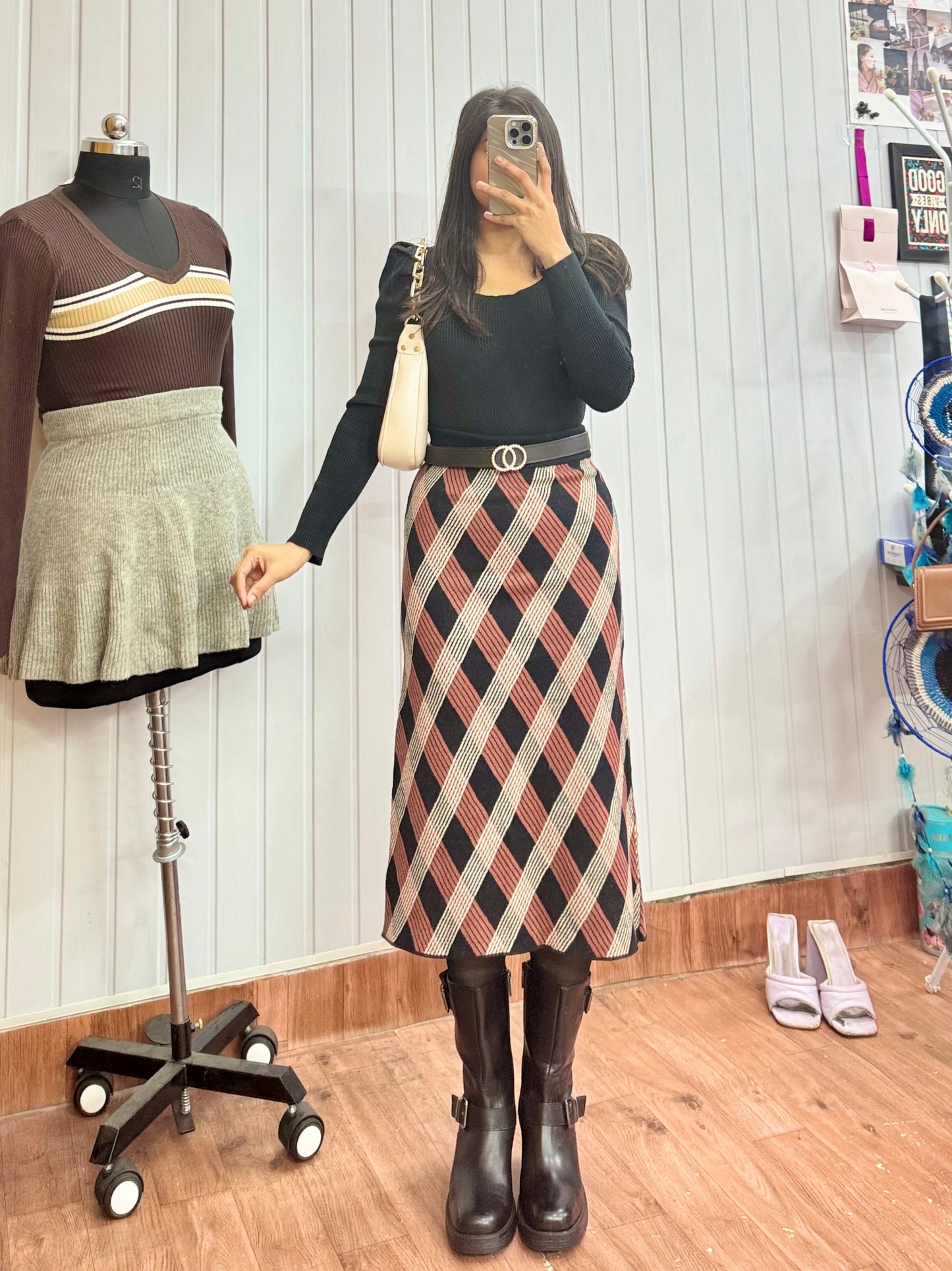 Patterned Ribbed Skirt