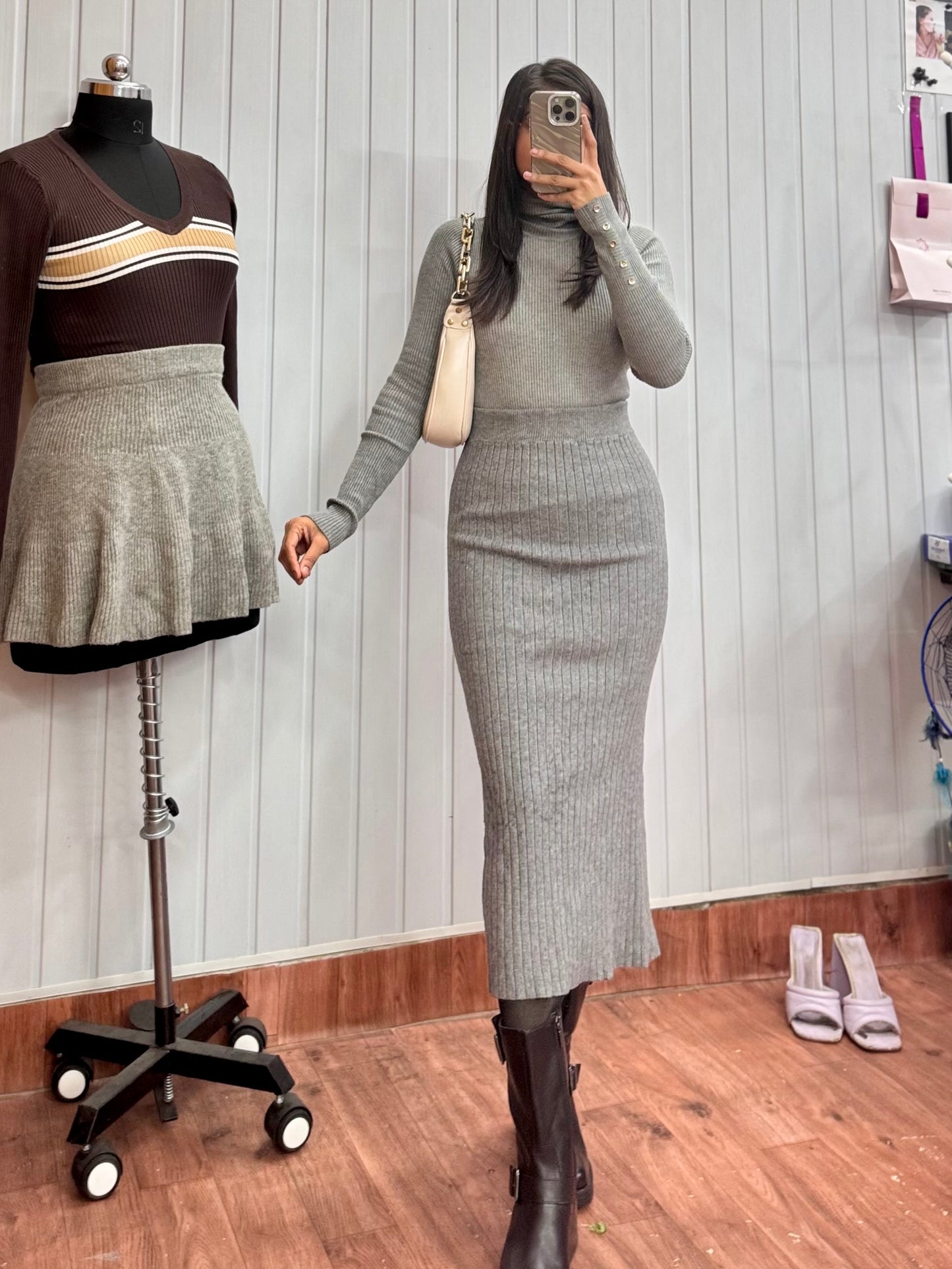 Grey Ribbed Skirt