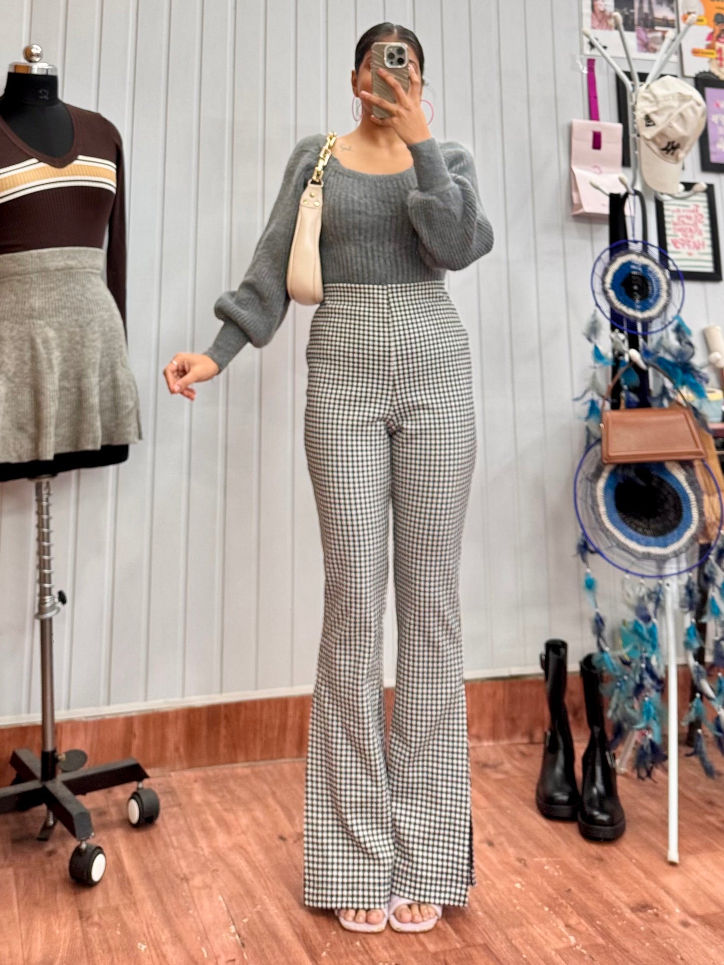 3124-26 Gingham Bootcut Trousers