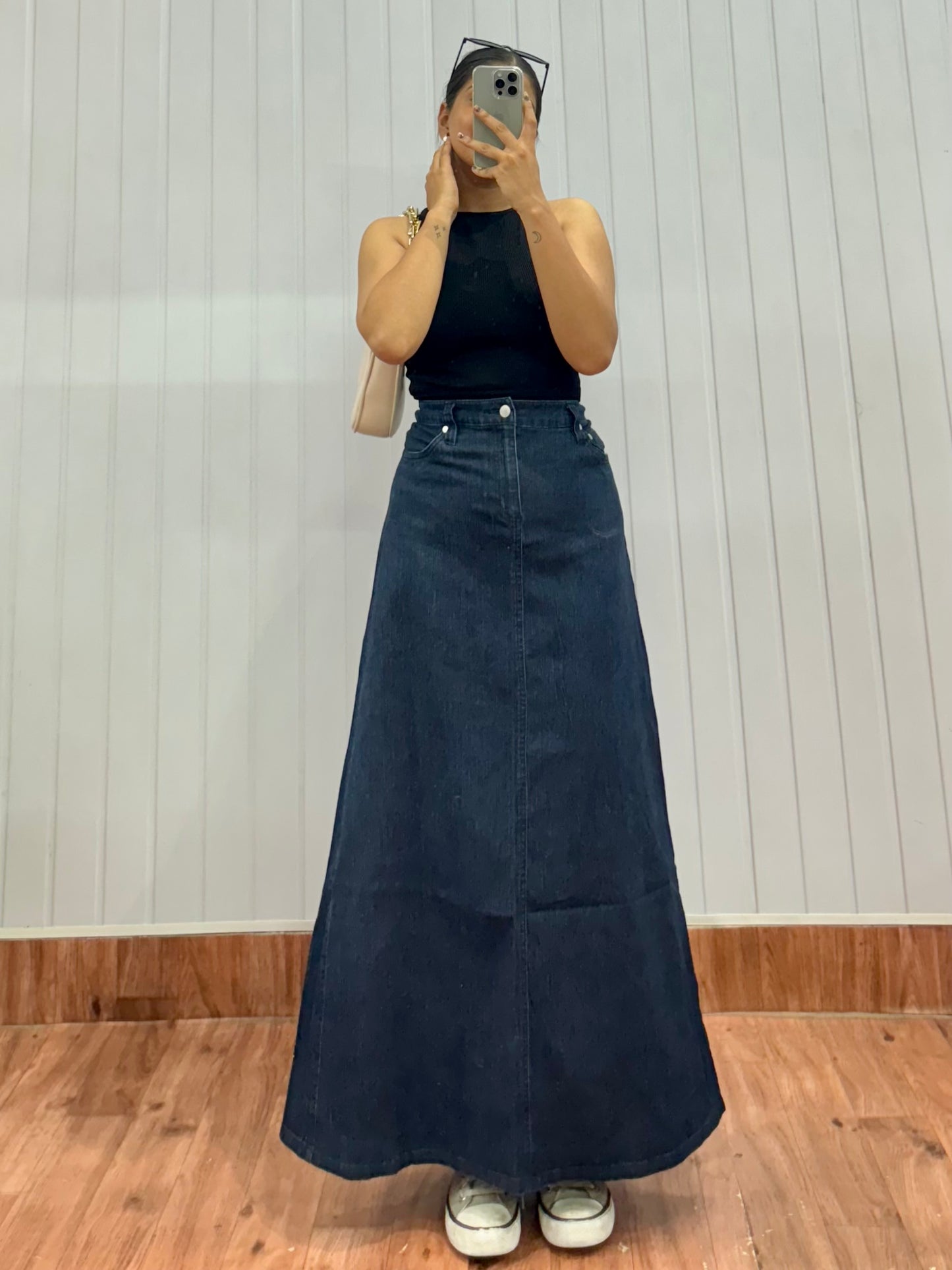 S43-30 Long Denim Skirt