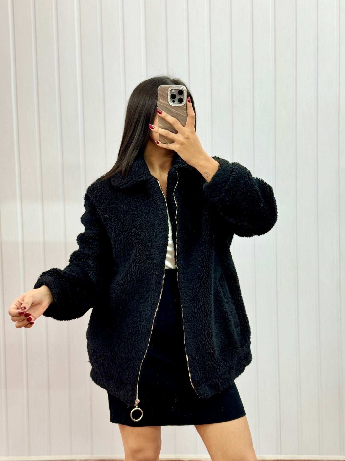 J174-Black furry Jacket