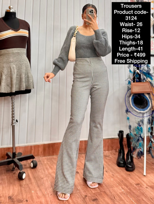 3124-26 Gingham Bootcut Trousers