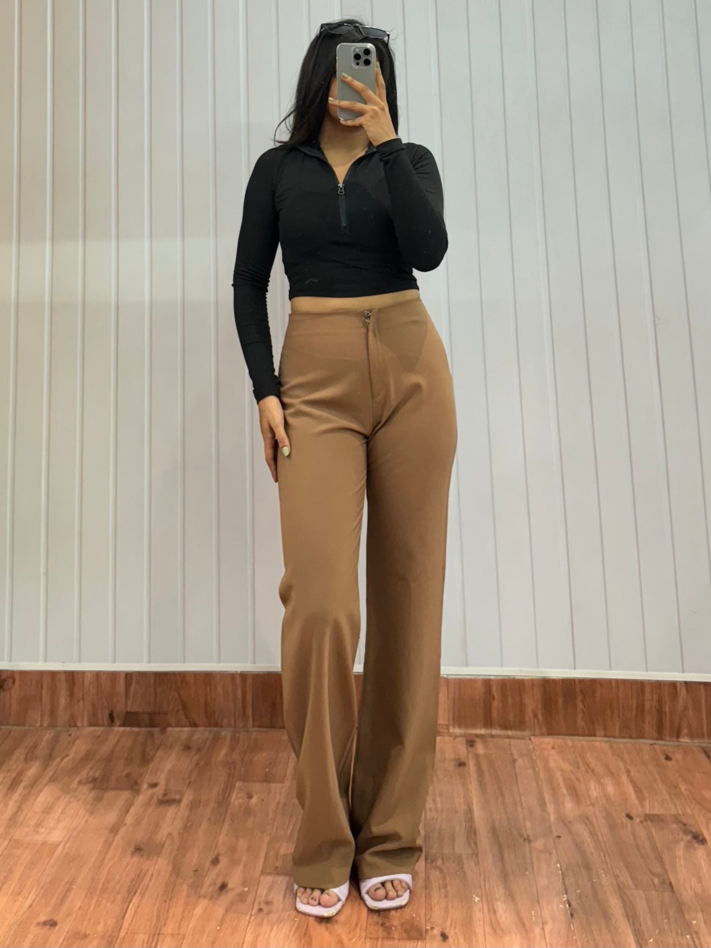 0817-26 Brown Flared Trousers