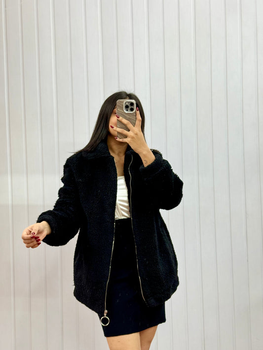 J174-Black furry Jacket