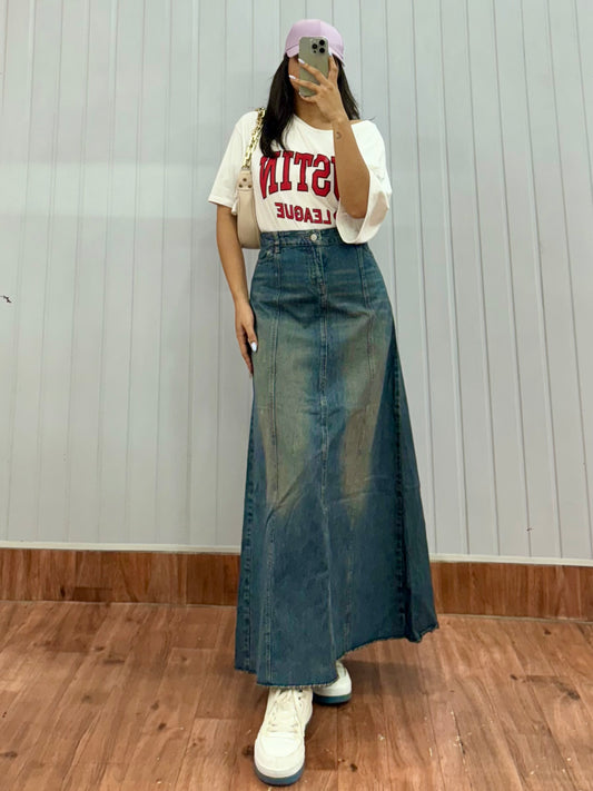 S70-34 Denim Long Skirt