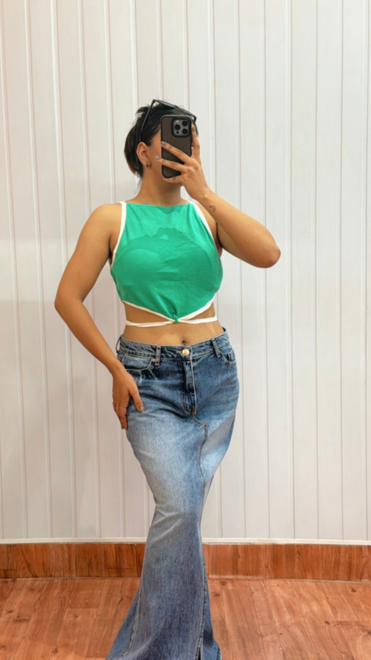 Green backless top