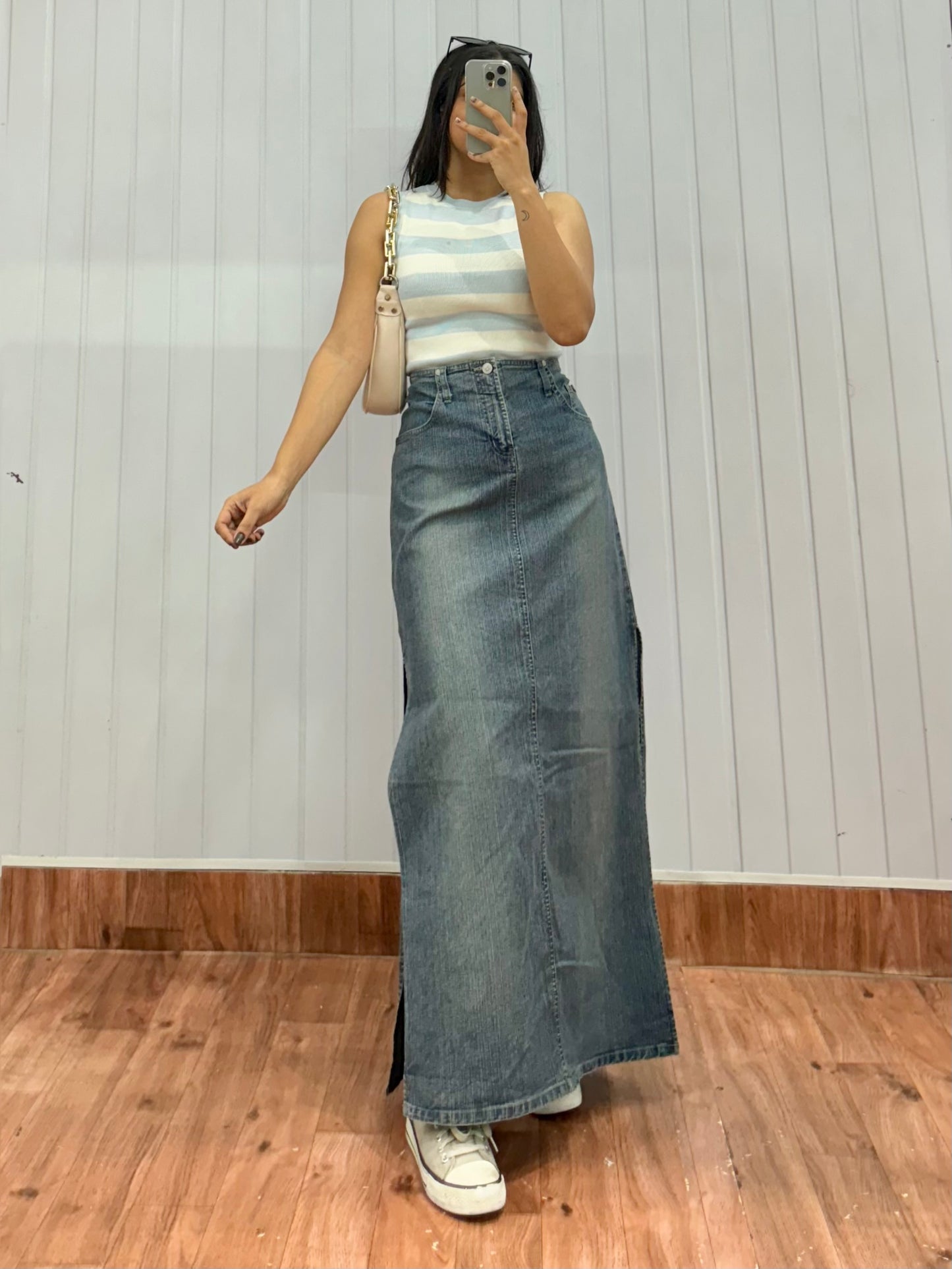 S51-30 Side slits denim skirt