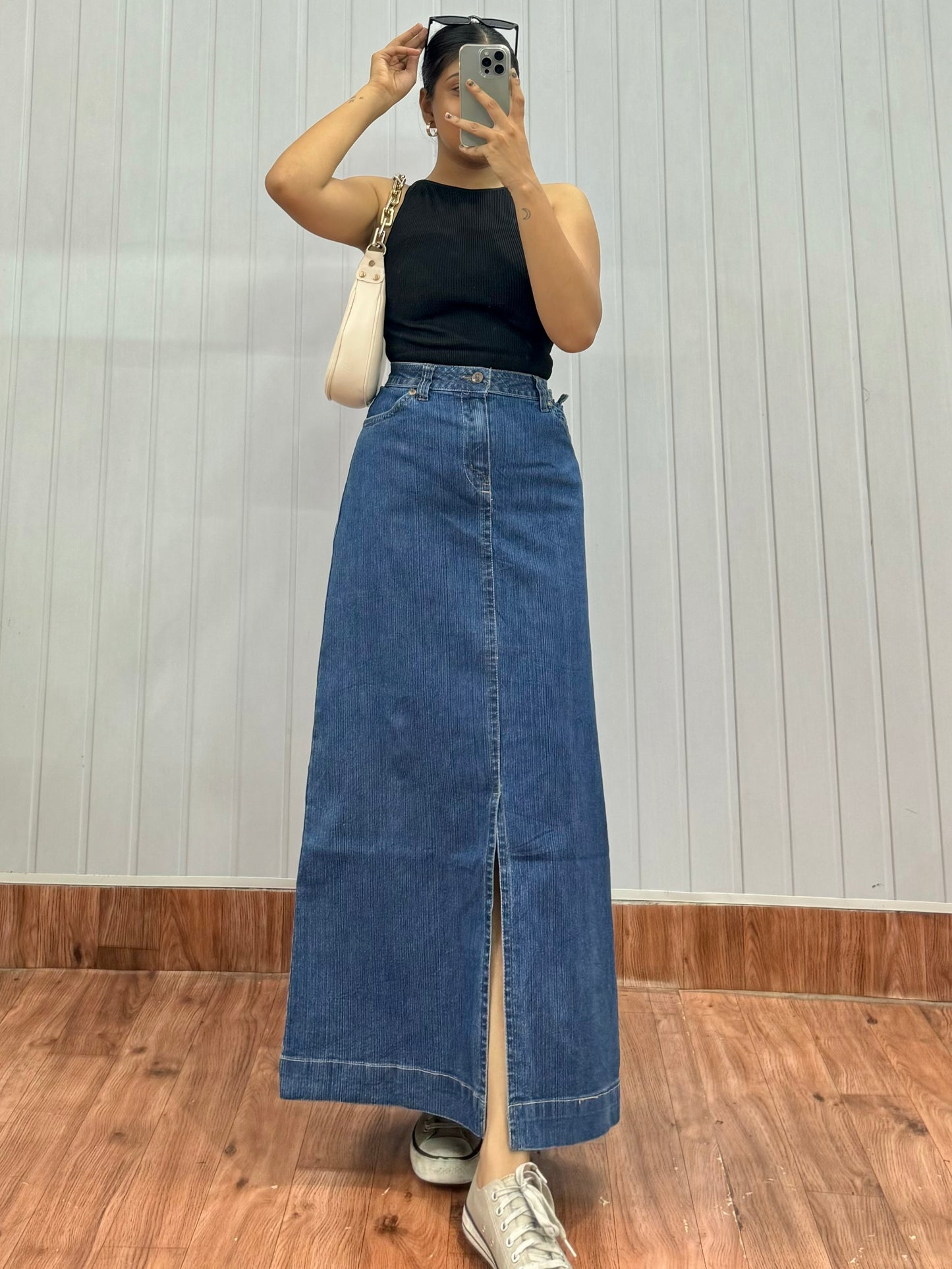 S35-32 Denim Long Skirt