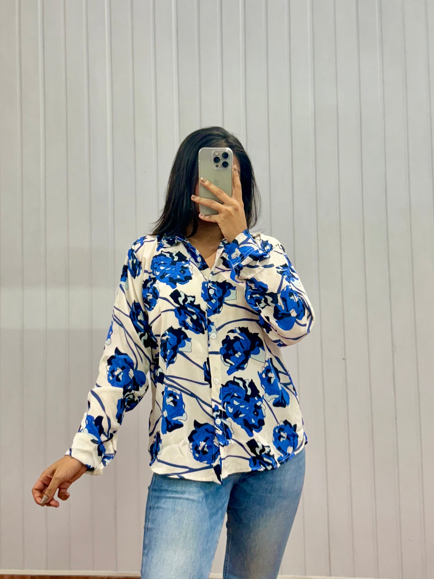 S04-Blue Floral Print Shirt