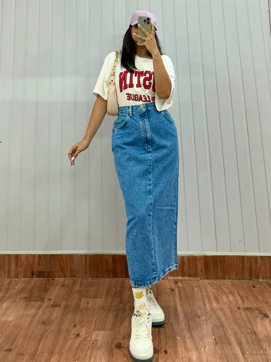 S68-26 Long Denim Skirt