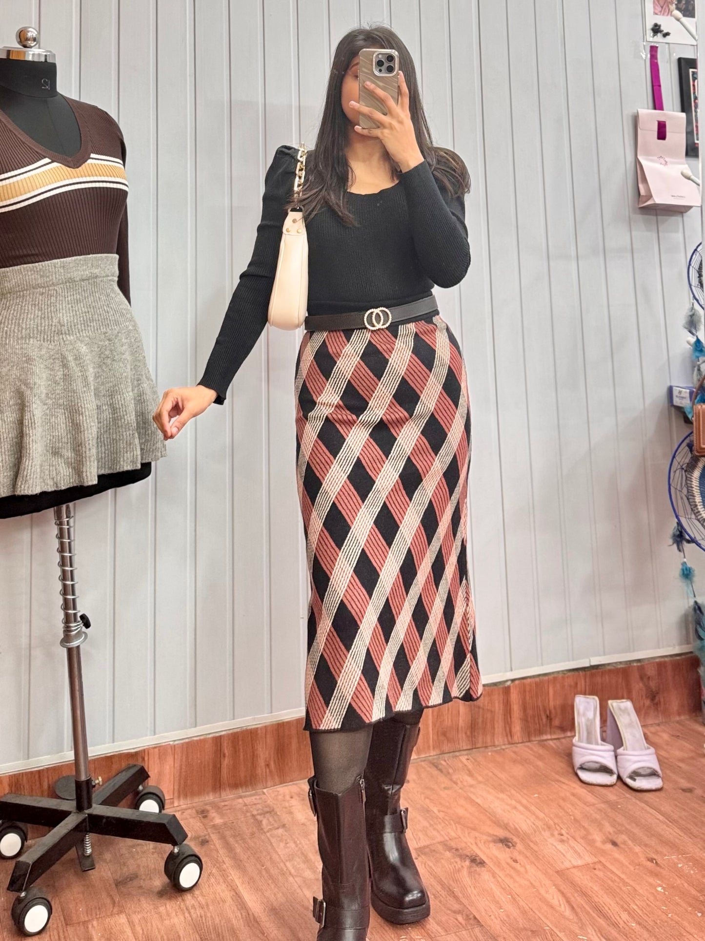 Patterned Ribbed Skirt