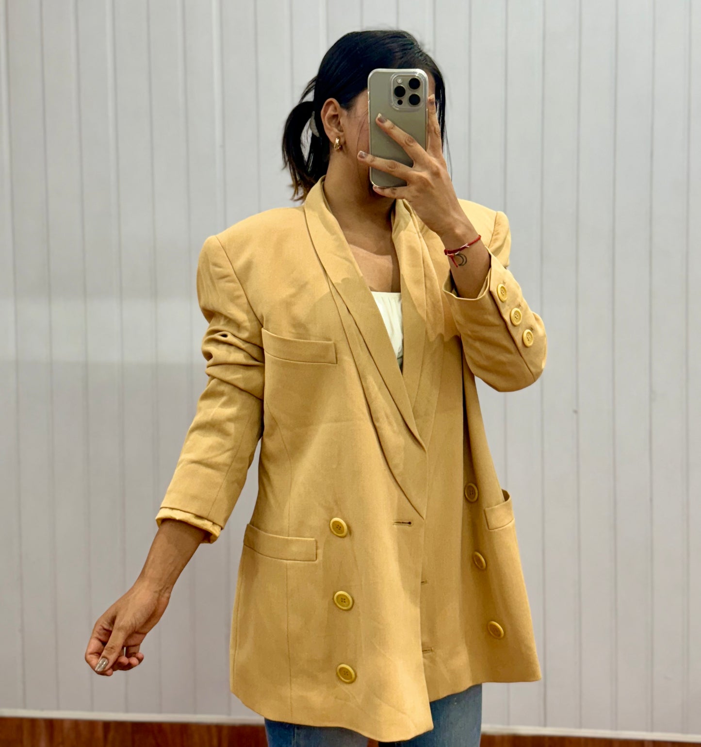 B24-Beige Buttoned Blazer