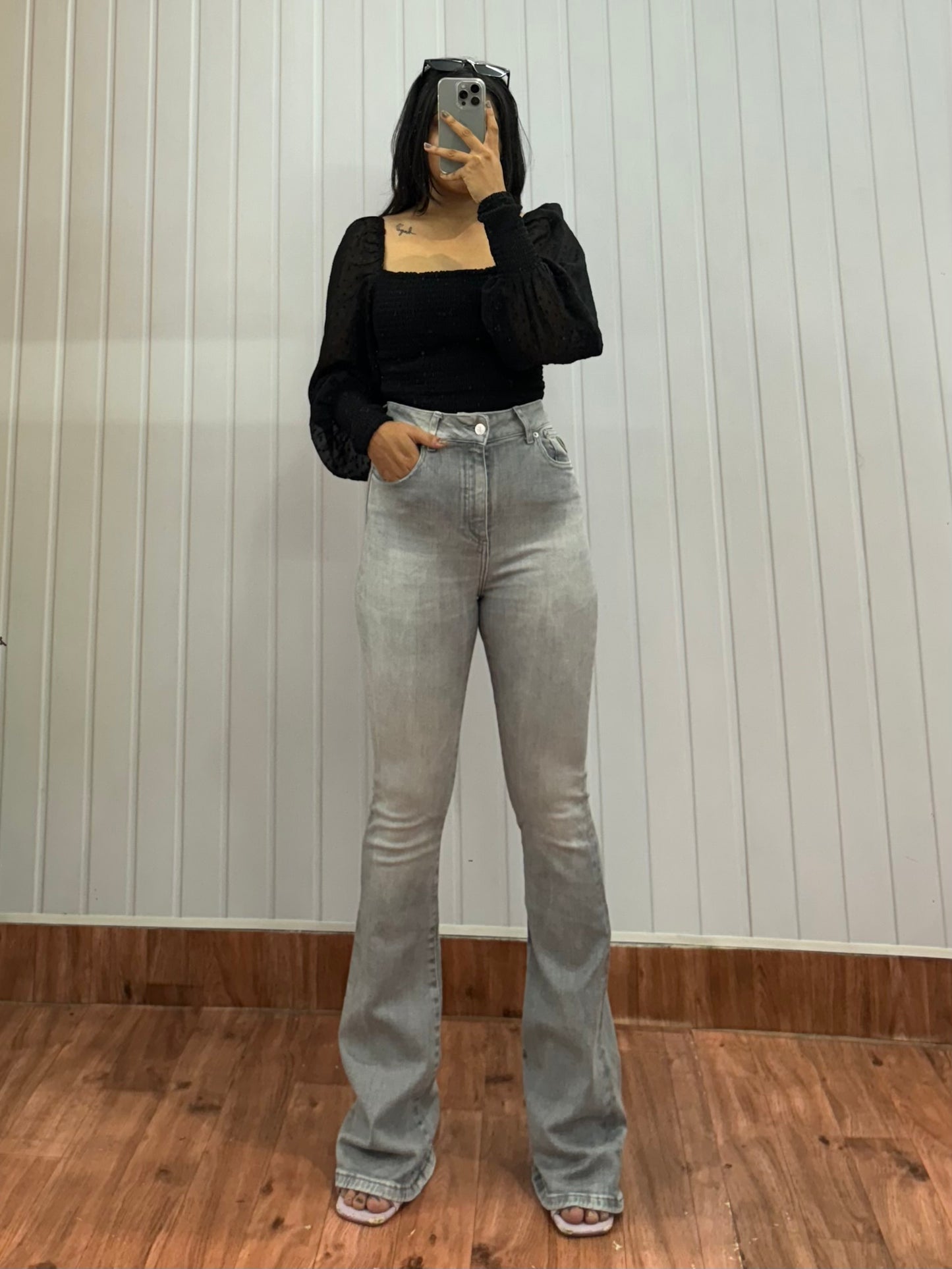 0727-28 Grey Bootcut Jeans