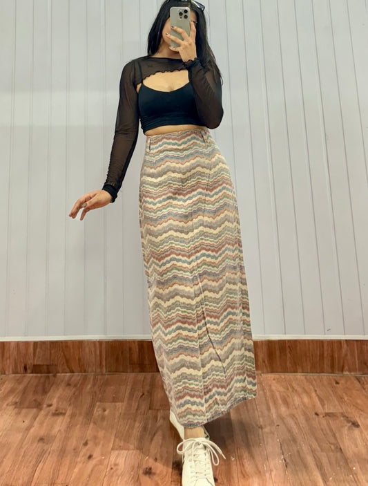 S22-30 Graphic Long Denim Skirt