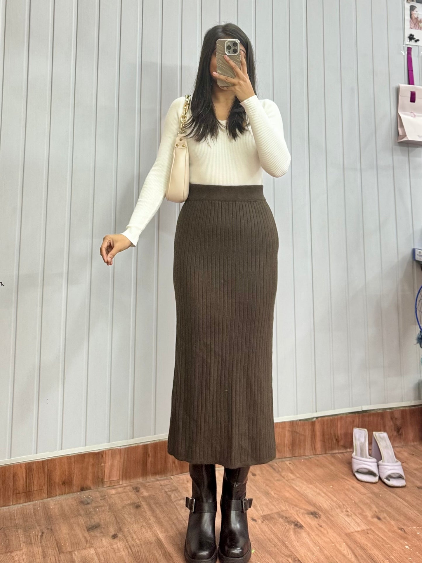 Brown Ribbed Skirt