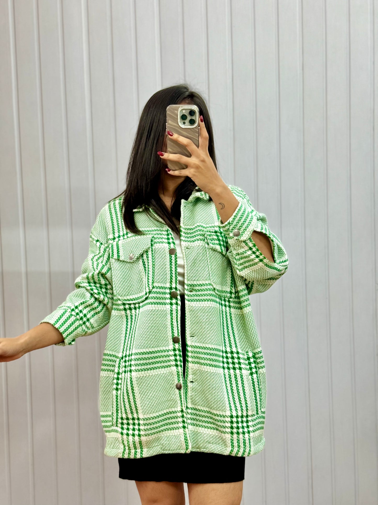 J161-Green Gingham Shacket