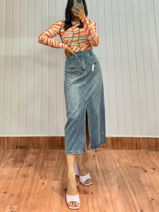 S84-28 Denim Long Skirt