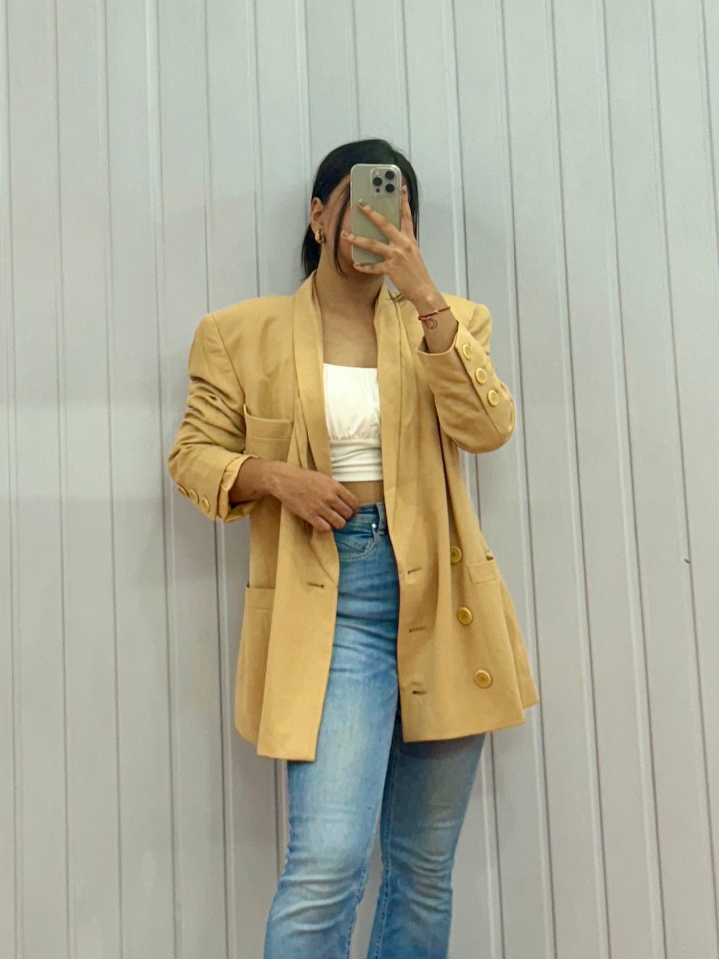 B24-Beige Buttoned Blazer