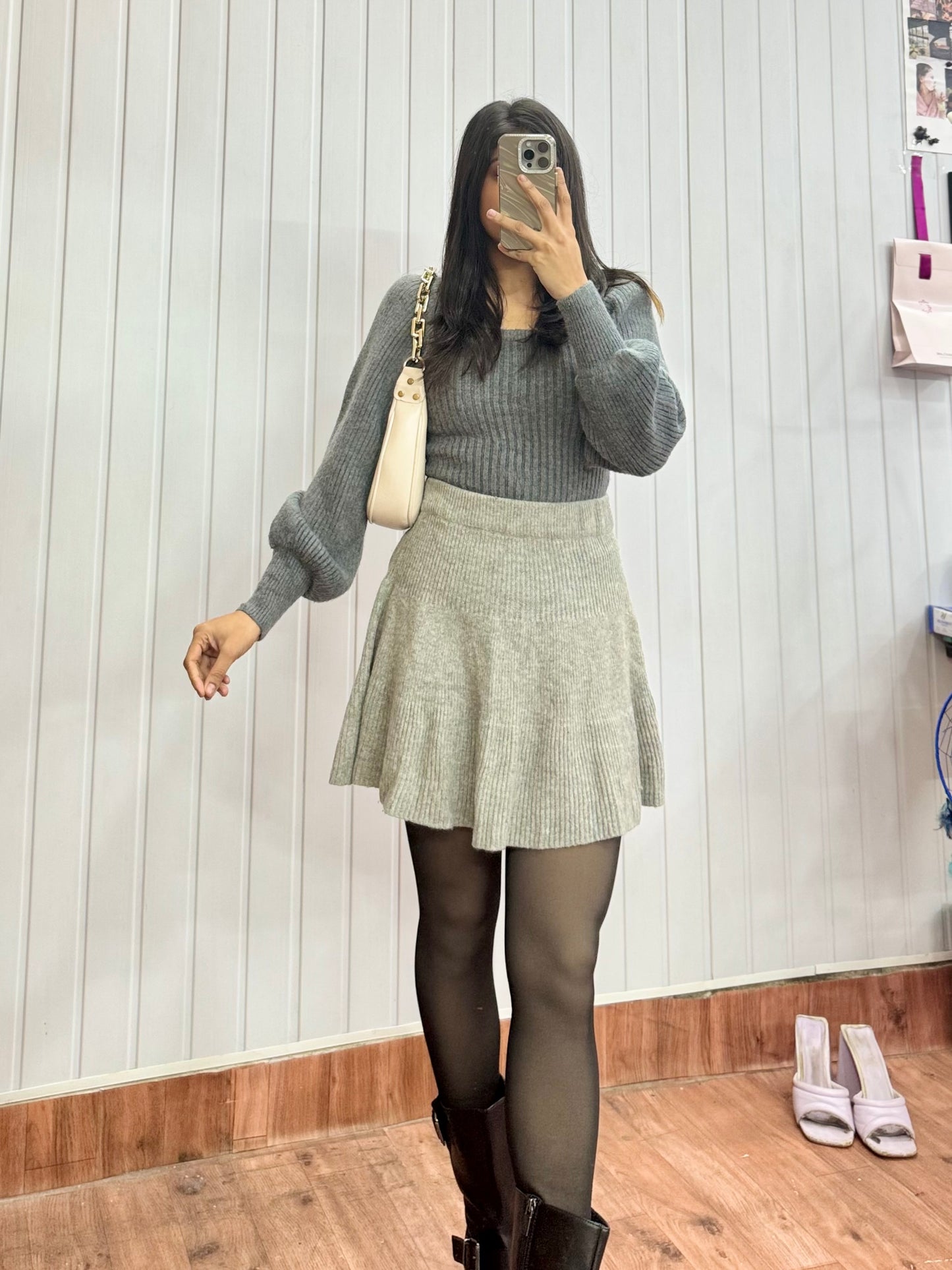 Grey Skater Mini Skirt