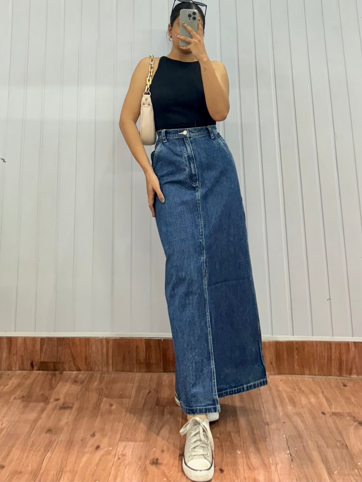 S41-32 Long Denim Skirt