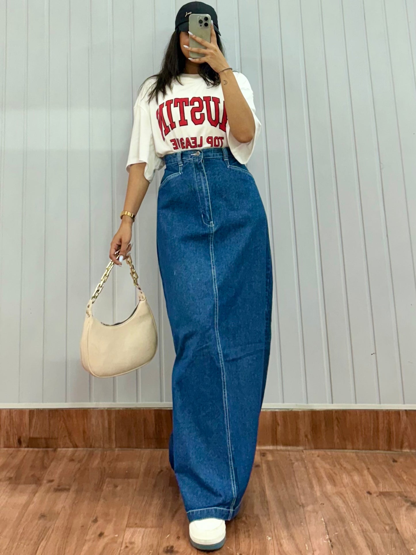 S46-32 Long Denim Skirt